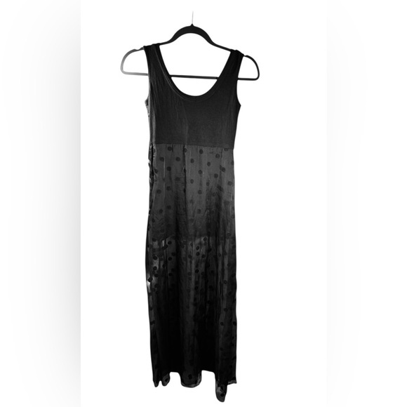Tammy Tangs Black Polka Dot Mesh Midi Dress Sleeveless Layered Size M Y2K Sheer - Picture 2 of 11